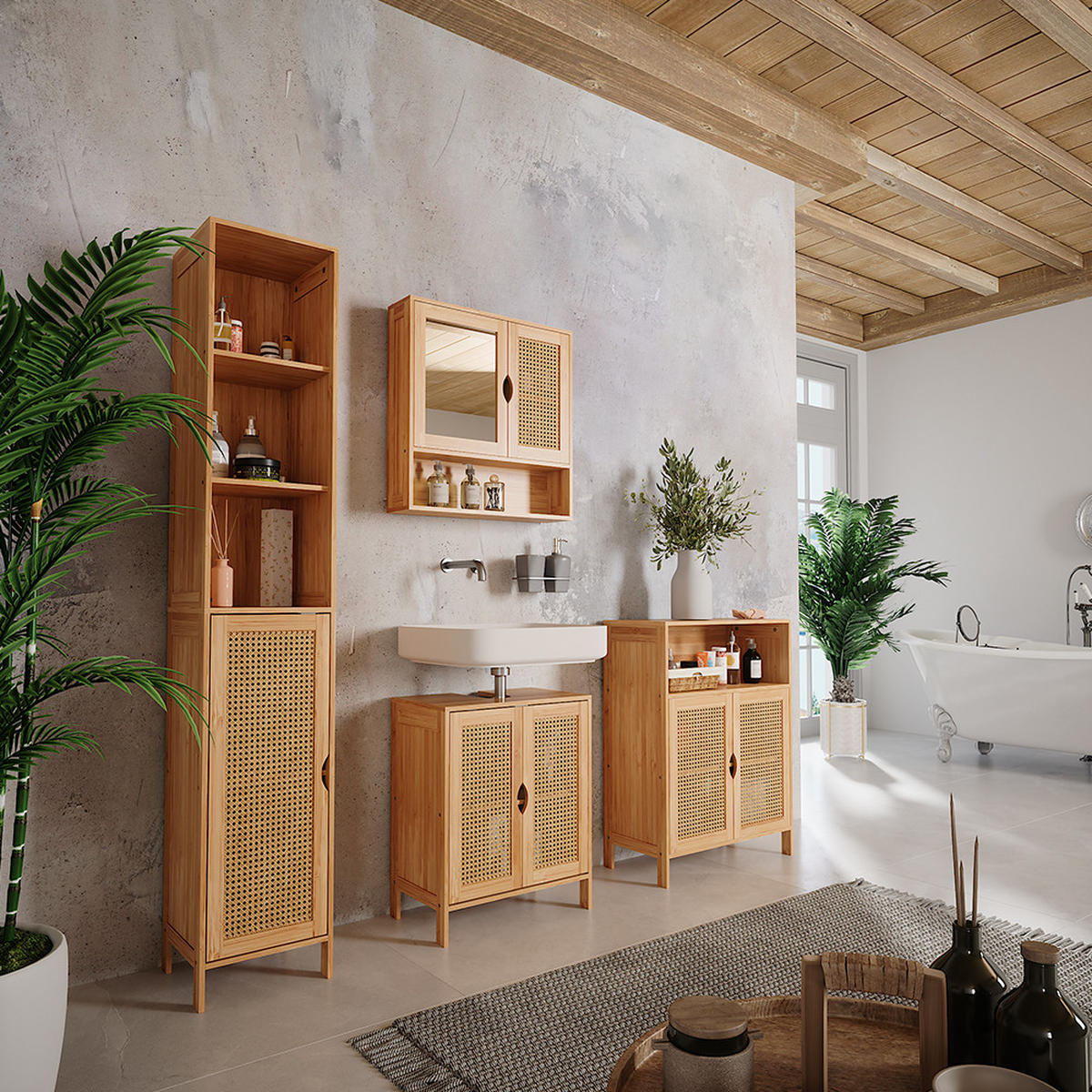 MIDISCHRANK Liora Bambus 60 x 80 cm - Braun, Holzwerkstoff (60/80/29cm) - Vicco