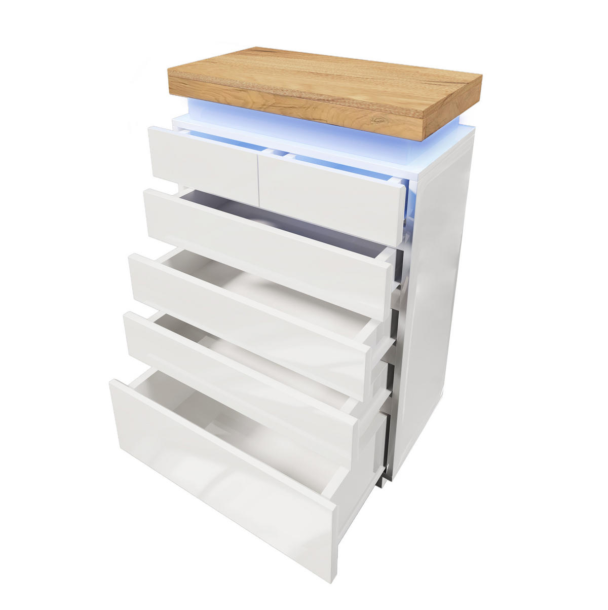 SIDEBOARD in Hochglanz mit 6 Schubladen und LED (App und Touch), 73/39/115 cm, Weiß - Weiß, Holzwerkstoff (73/115/39cm) - Redom