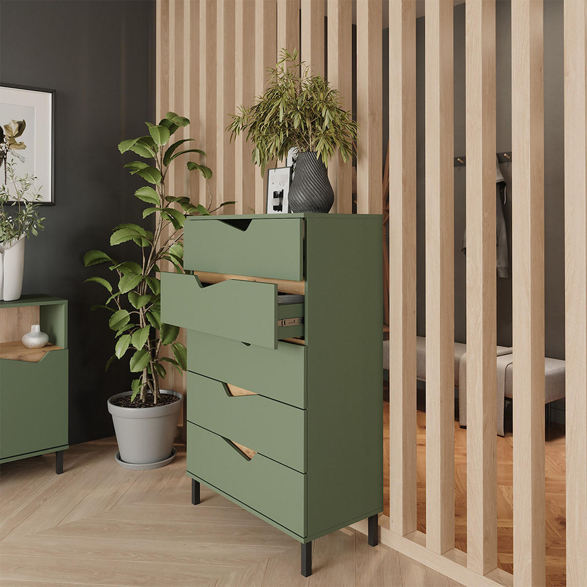 KREDENC Marelle Zelená/umělecká - zelená barva, kompozitní dřevo (76/120/38cm) - Vicco