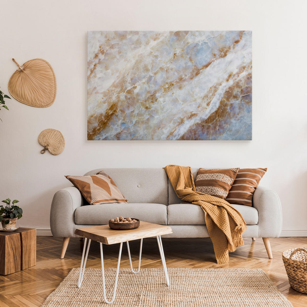 BILD für Schlafzimmer ABSTRAKTION Marmor Moderne Muster 120/80 cm - Blau/Beige, Textil (120/80cm) - Muralo