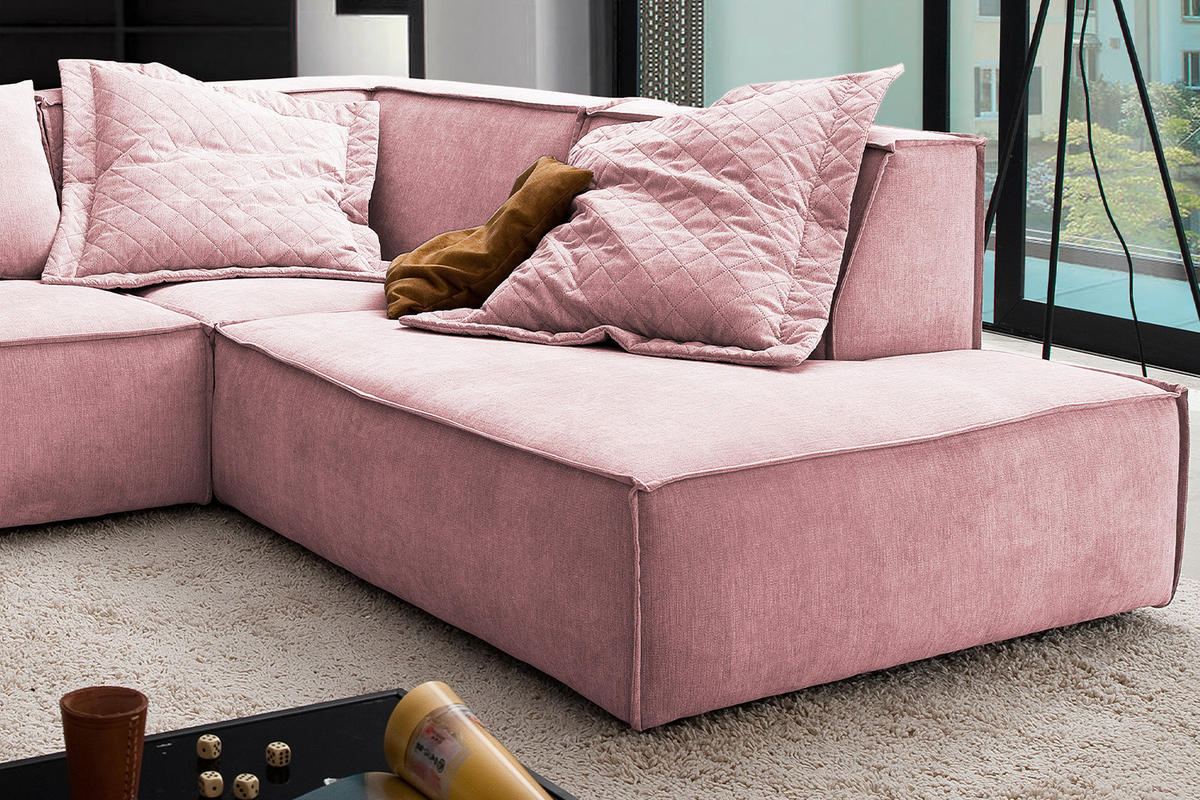 ECKSOFA SAMU Pink Webstoff - Pink/Schwarz, Textil (226/224cm) - KAWOLA