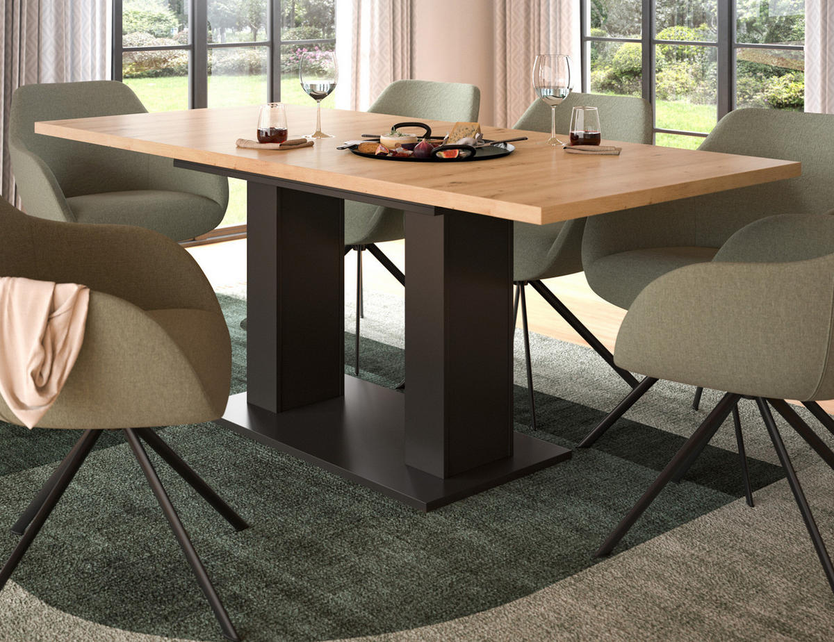 ESSTISCH grau, Eiche Artisan Küchentisch ausziehbar 150 - 190 cm - Eiche Artisan/Grau, Holzwerkstoff/Metall (150/90/76cm) - Inn.Furn