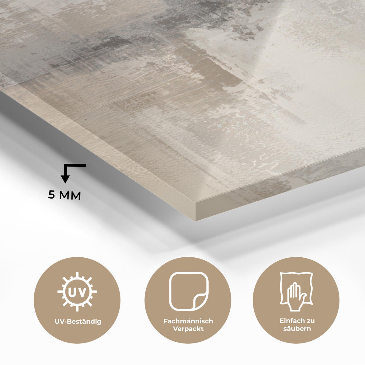 ACRYLGLASBILD Moderne Kunst - Abstrakt - Beige 90x60 cm - Beige, Glas (90/60cm) - MuchoWow