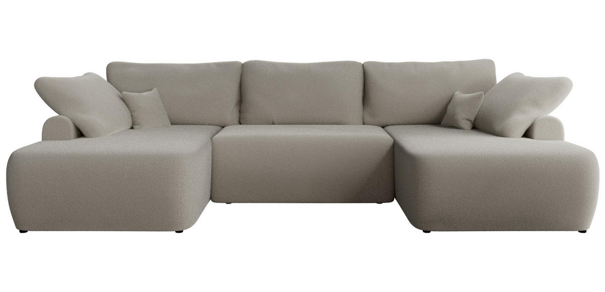 WOHNLANDSCHAFT CUBO U Hellgrau Boucle - Hellgrau/Schwarz, Kunststoff/Textil (370/100/187cm) - MKS