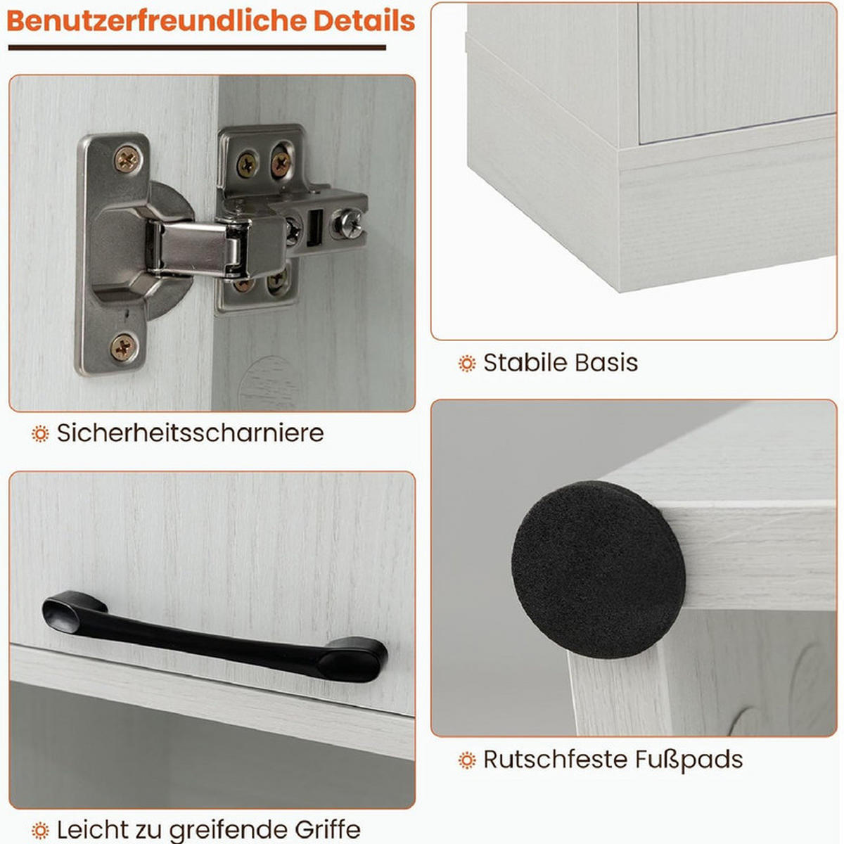 VORRATSSCHRANK mit Türen hellgrau - Hellgrau, Holzwerkstoff (56/190/30cm) - COSTWAY