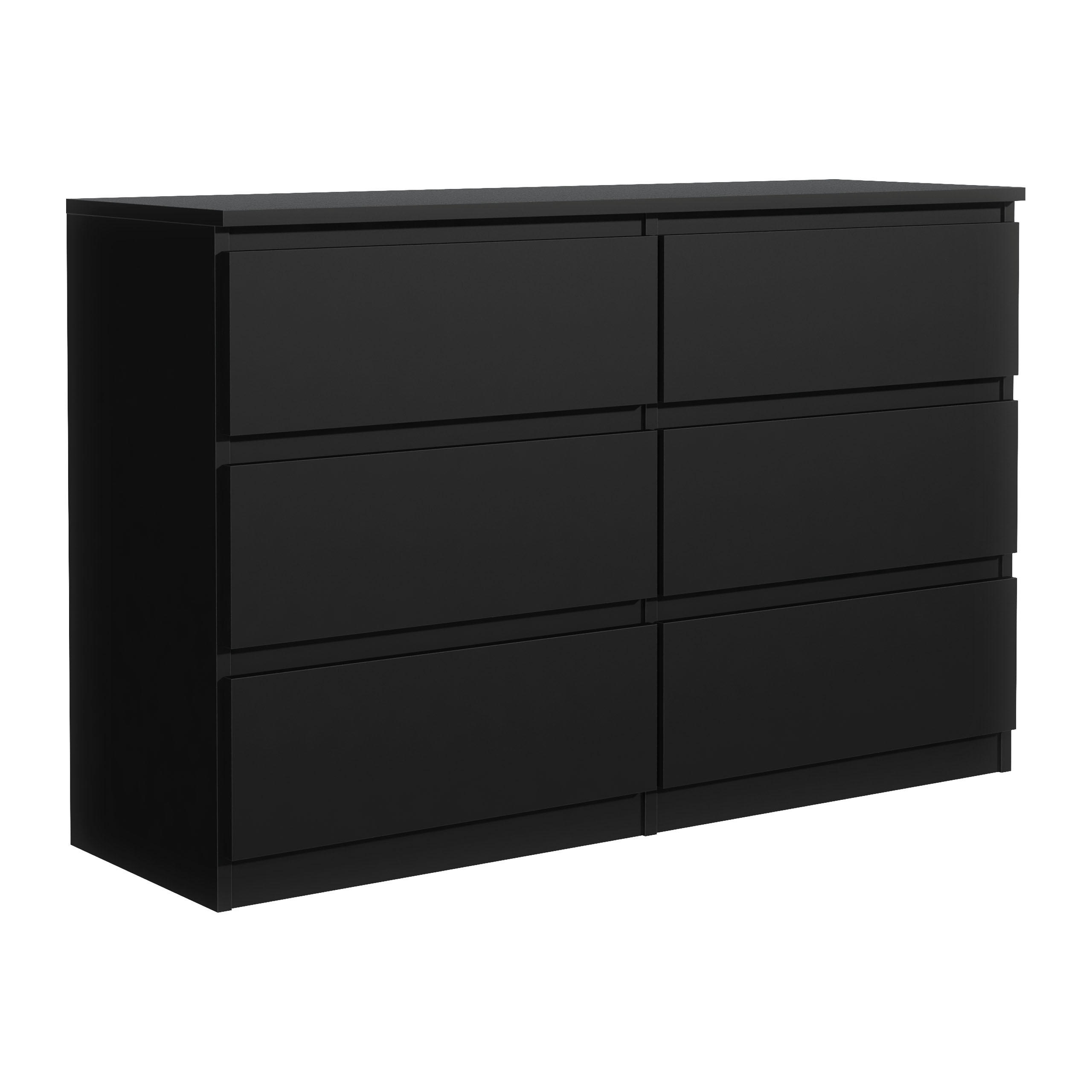 KOMMODE NUDO 120/78,5/39cm mit 6 Schubladen Türen Schwarz - Schwarz, Holzwerkstoff (120/78.5/39cm) - MASSENO