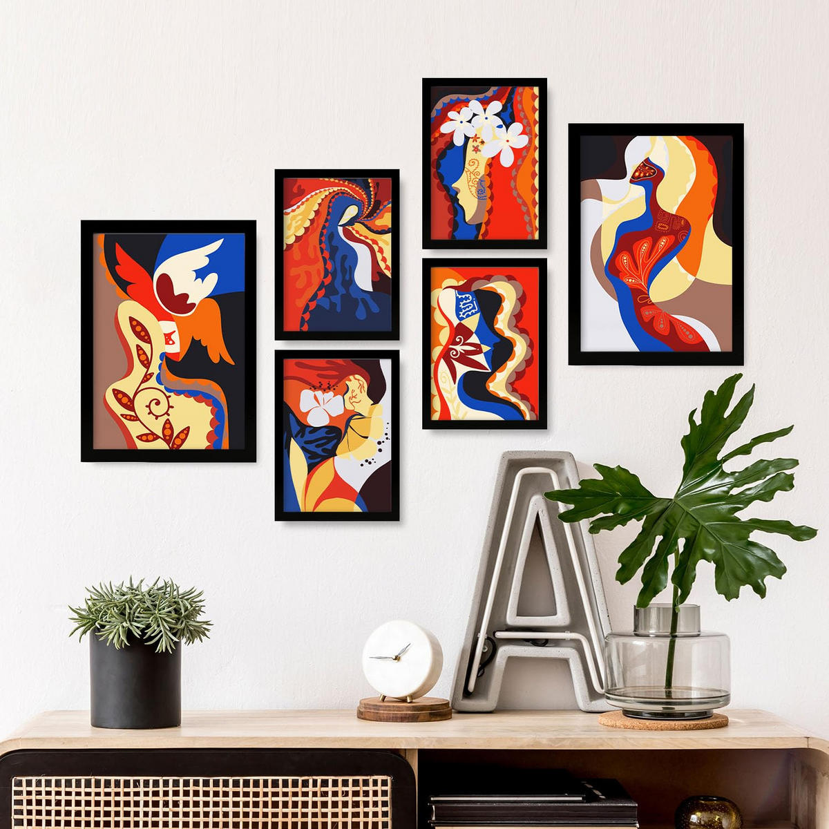 POSTER Set Mit 6 Begeisterte Meisterschaft In Weibliche Zusammenfassung Ästhetische Dekorative Gemälde Für Ihr Zuhause A3 & A4 Schwarzer Rahmen - Schwarz, Papier (29/3cm) - Nacnic