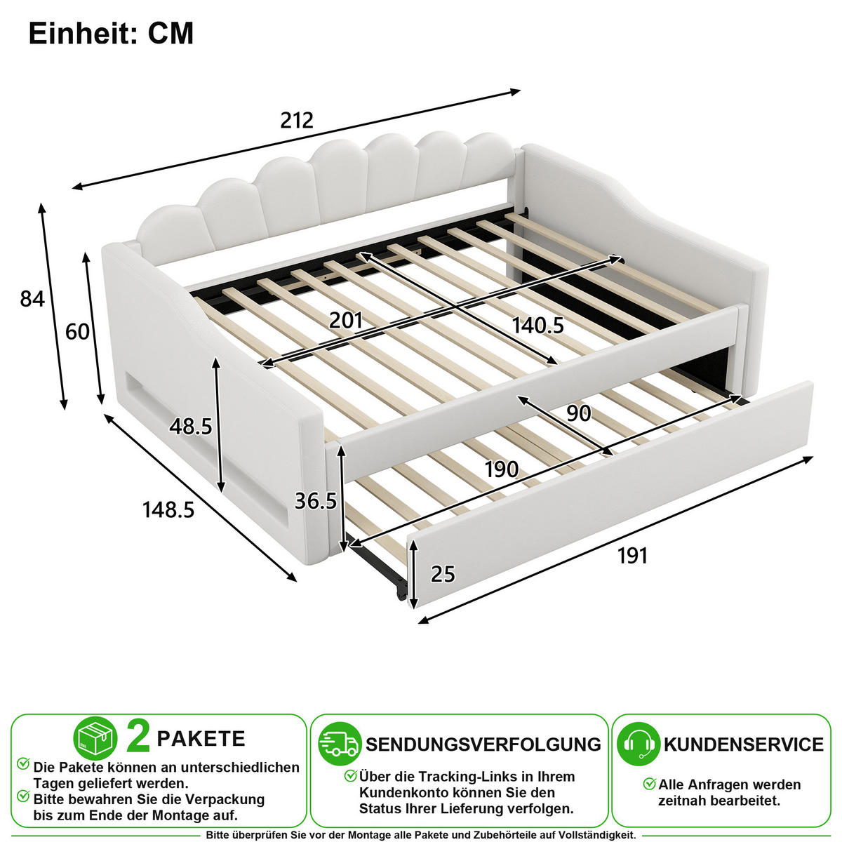 ČALOUNĚNÁ POSTEL 140/200 cm v béžové barvě s výsuvným lůžkem a LED osvětlením - béžová, kov/kompozitní dřevo (140/200cm) - CHICFURN