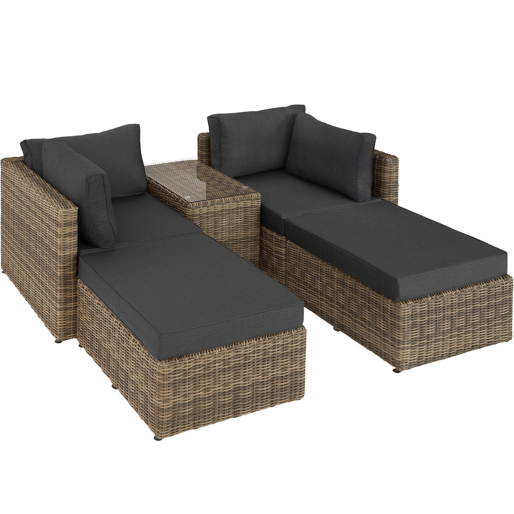 RATTANLOUNGE San Domino,mit Sicherheitsglasplatte,natur - Naturfarben, Kunststoff (72/63cm) - tectake