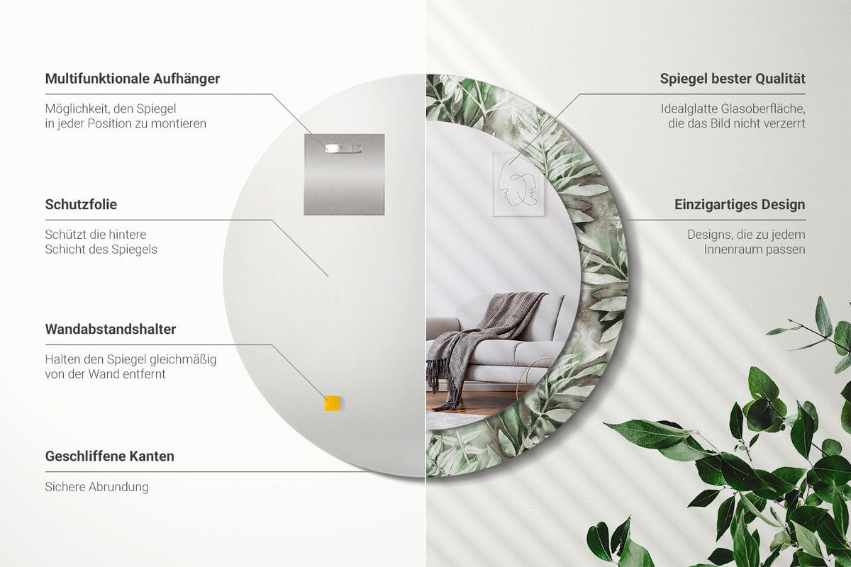SPIEGEL Rund Ø 60 cm mit Aufdruck - Multicolor, Glas (60/60/0.4cm) - Wallfluent