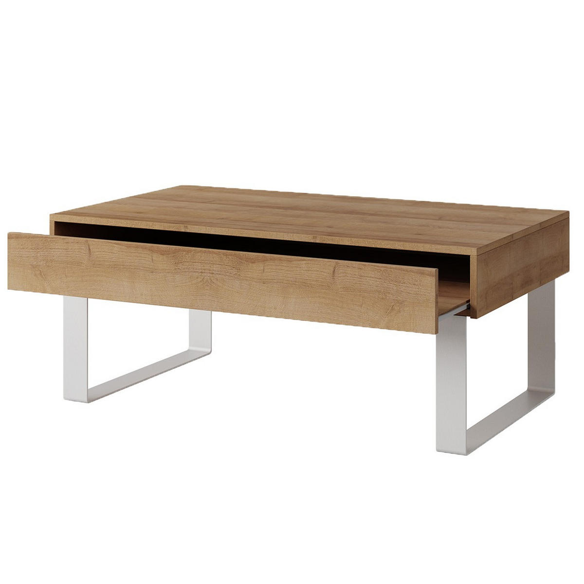 COUCHTISCH Bird Goldene Eiche, mit Schublade - Eichefarben/Silberfarben, Holzwerkstoff (63/110/45cm) - Bettso