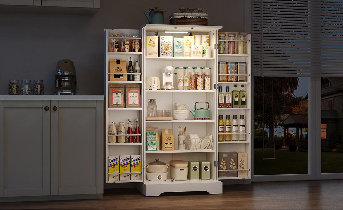 BUFFET 60/128/35 cm Weiß aus MDF mit LED-Sensorleuchte - Weiß, Holzwerkstoff (35/128/60cm) - OKMYHOME