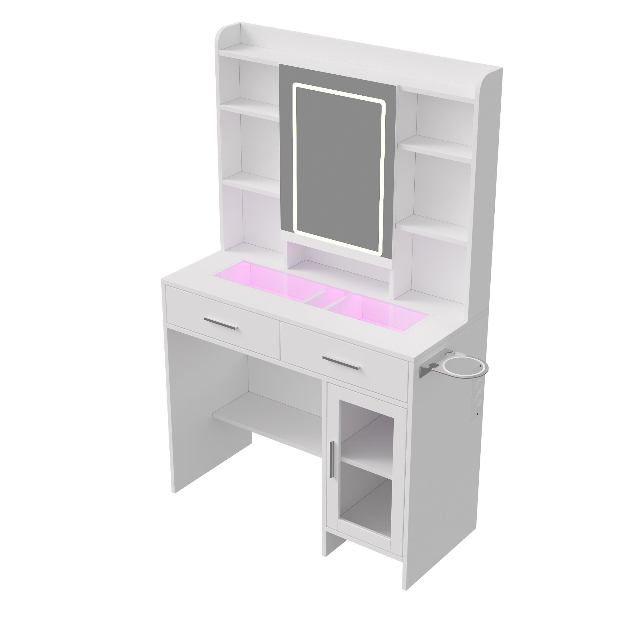 SCHMINKTISCH mit LED-Spiegel, Steckdosenleiste und Schubladen, Frisiertisch modern - Weiß, Holz (40/145/90cm) - PARAFTA HOME