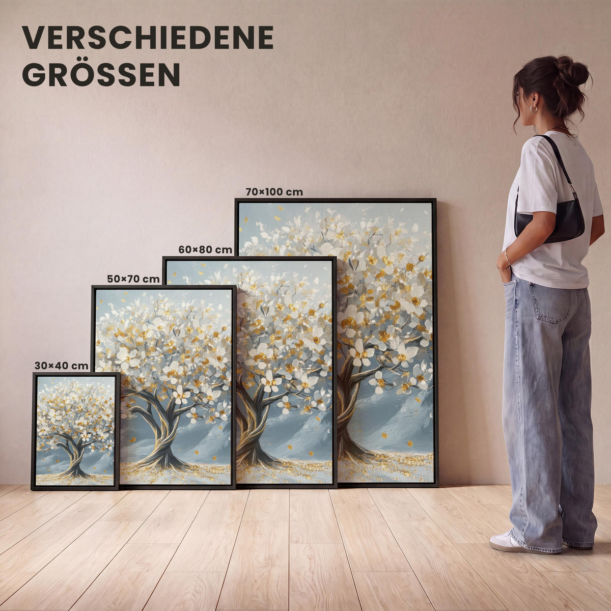 LEINWAND Bilder mit Rahmen - Baum - Winter - Baum des Lebens - Modern - Gold - 60x80 - Goldfarben, Textil (60/80cm) - MuchoWow