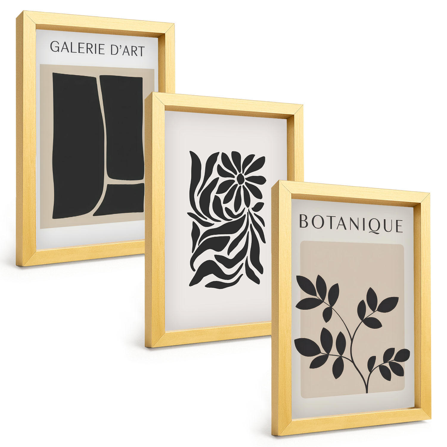 BILDER SET 3er Set - 20x30 cm Goldrahmen - Abstrakte Pflanzenmuster - Goldfarben, Kunststoff (20/30cm) - TULUP