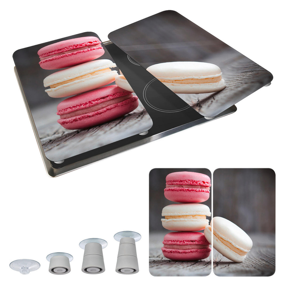 GLASSCHUTZPLATTEN für Herd — 2 Stück Macarons 52/30 cm - Anthrazit, Glas (30/52cm) - Wenko