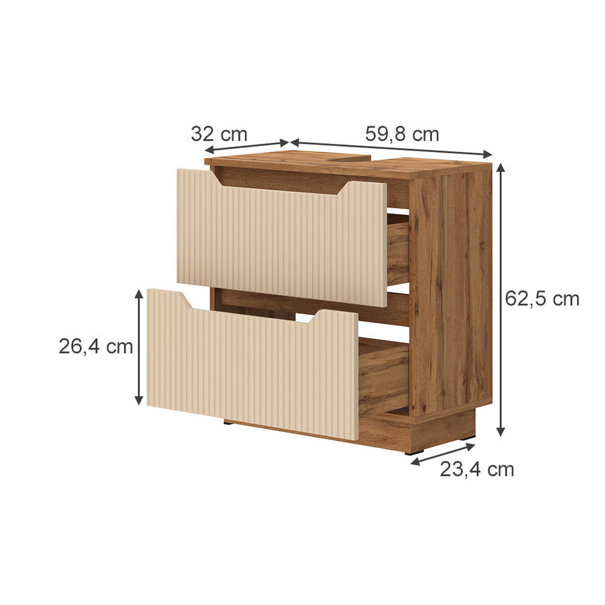 DOLNÍ SKŘÍŇKA POD DŘEZ Lotta Dubový/kašmírový pruhovaný - kašmírová/barva dubu, kompozitní dřevo (59.8/62.5/32cm) - Vicco