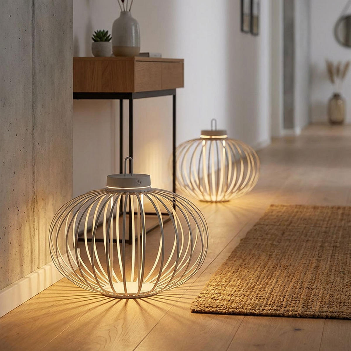 AKKU-PENDEL-/TISCHLAMPE GABBIA Bambus Beige LED 2er Set - Beige, Holz (46/46/37.5cm)