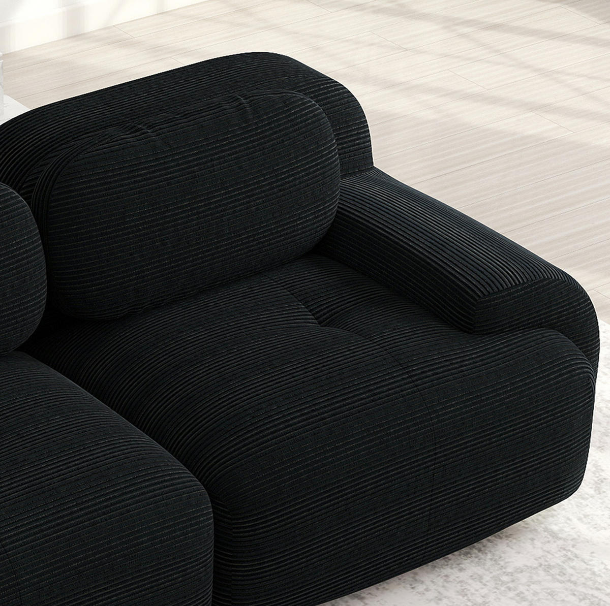 ECKSOFA 298/178/70 cm schwarz aus Cordstoff modular, rahmenlos und montagefrei - Schwarz, Textil (178/298cm) - OKWISH