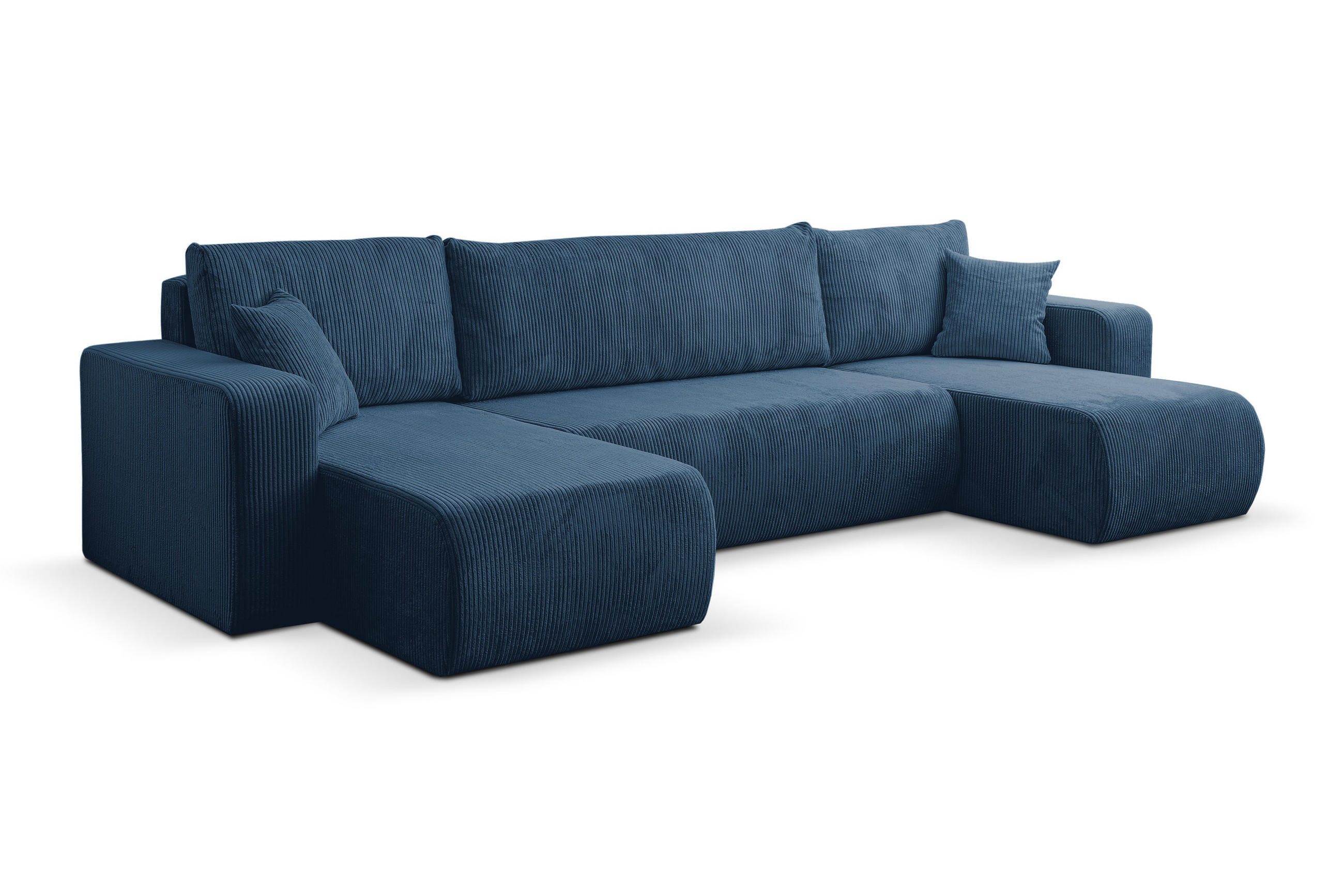 WOHNLANDSCHAFT LUNA U-FORM mit Schlaffunktion und Bettkasten (Blau) - Blau, Textil (312/83/142cm) - VENASI MÖBEL