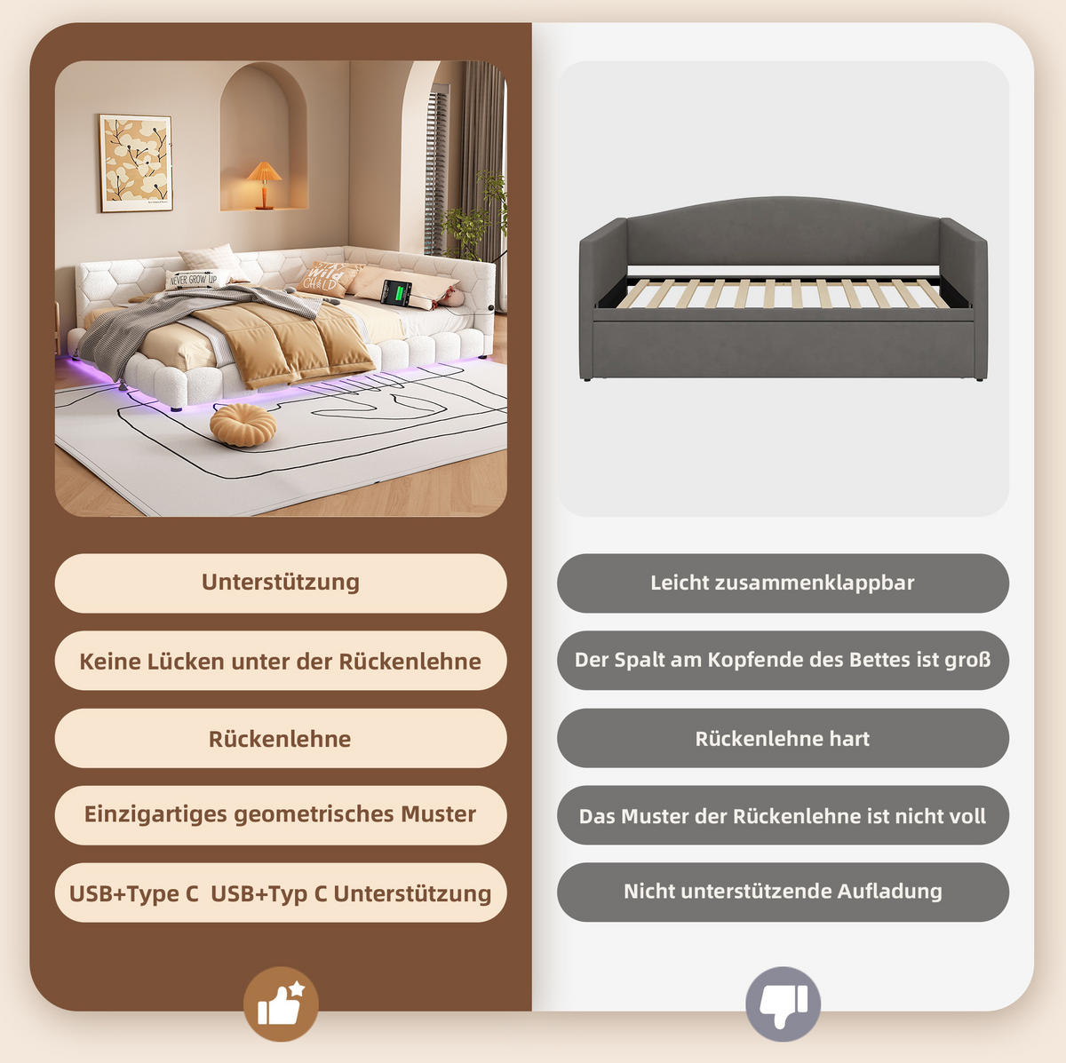 ČALÚNENÁ posteľ 140/200 cm biela, zamatovo hebký poťah, s LED osvetlením, USB a roštom - biela, textil (140/200cm) - BEAOK
