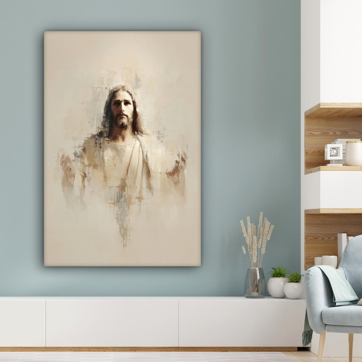 LEINWANDBILD Porträt - Abstrakt - Jesus - Beige Deko XXL 80x120 cm - Beige, Textil (80/120cm) - MuchoWow