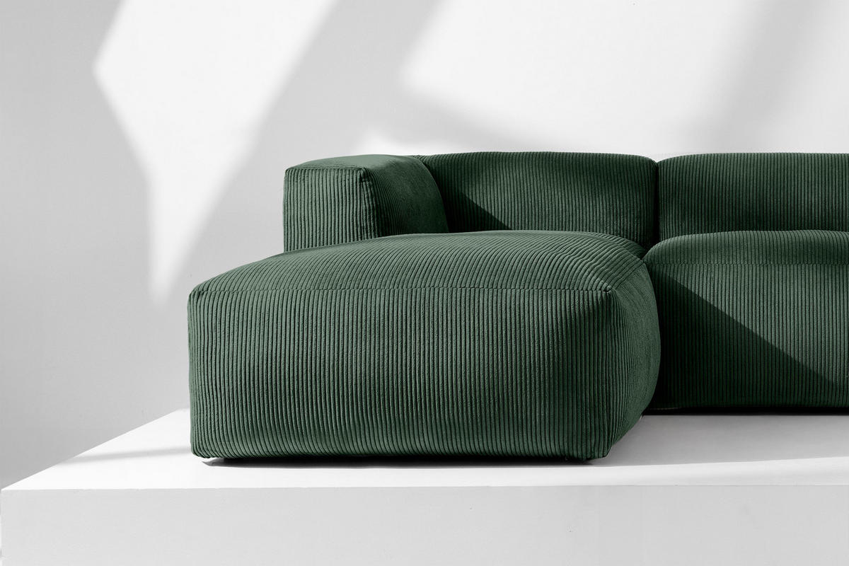 PANORAMA-ECKSOFA BUFFO 7/8 Sitzer mit extrem weicher Sitzfläche, Kordstoff, dunkelgrün - Dunkelgrün, Textil (424/73/180cm) - KONSIMO®