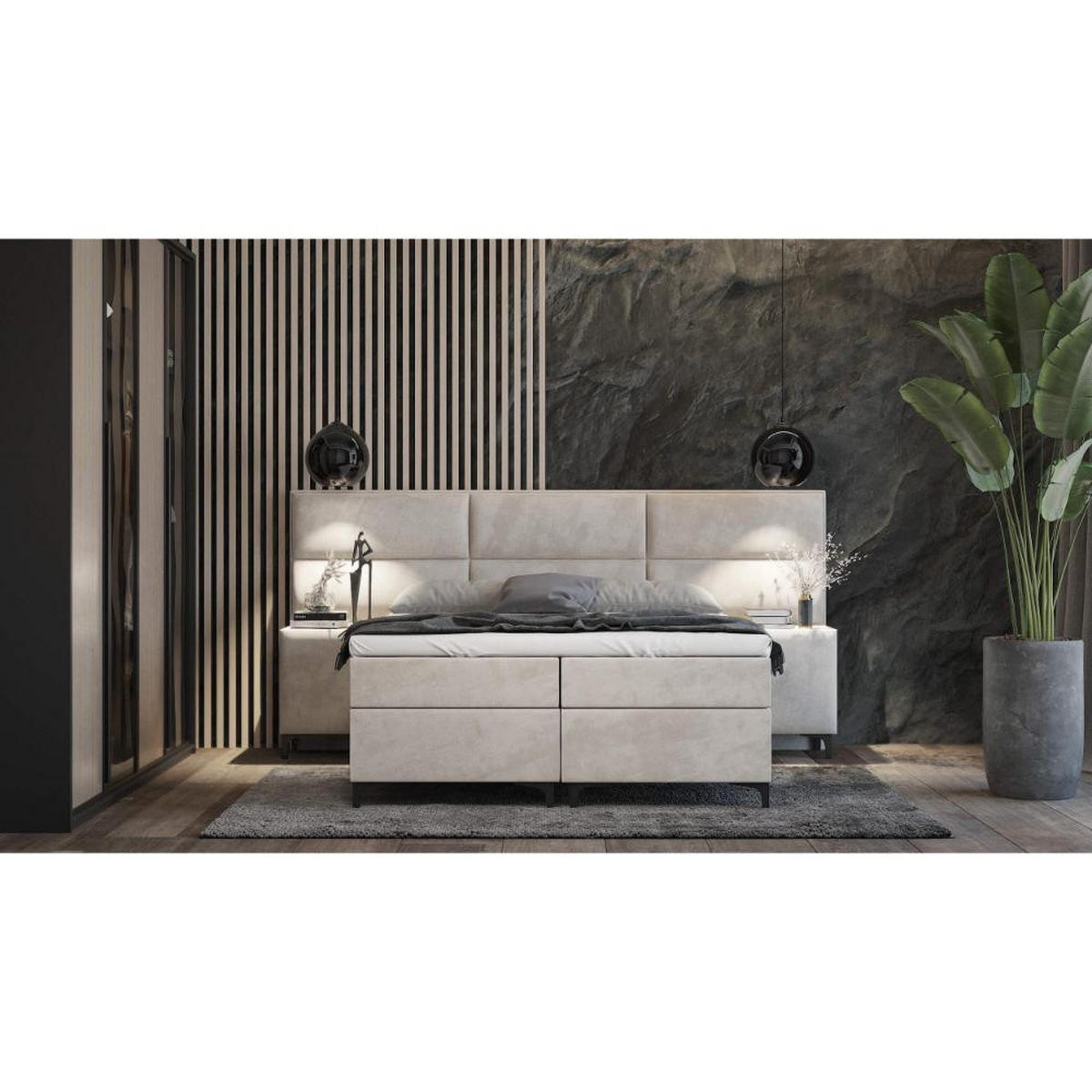 BOXBETT Sapri mit Bettkasten und 2x Nachtisch - Hellgrau, Holz/Holzwerkstoff (120/200cm) - Best For Home