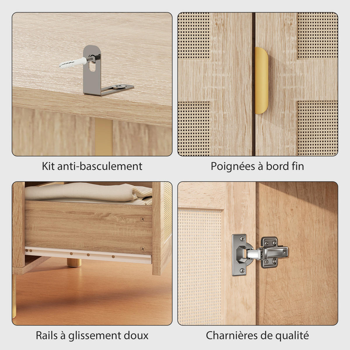 KLEIDERSCHRANK DE-17216 2 Rotting-Türen & 2 Schubladen Natur - Naturfarben, Holzwerkstoff (47/185/63cm) - ComfortXL
