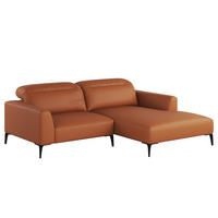 1,5-SITZER ECKSOFA mit Longchair - Kastanienfarben/Schwarz, Leder/Metall (232/180cm) - home24