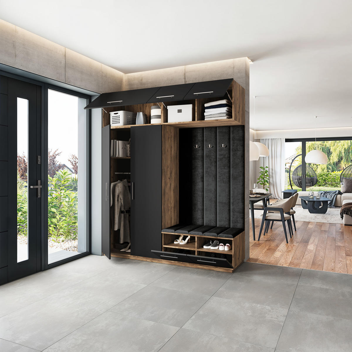 GARDEROBENSCHRANK REMA 200/240/60 cm Modern Eichefarben - Eichefarben/Schwarz, Holzwerkstoff (200/240/60cm) - MASSENO