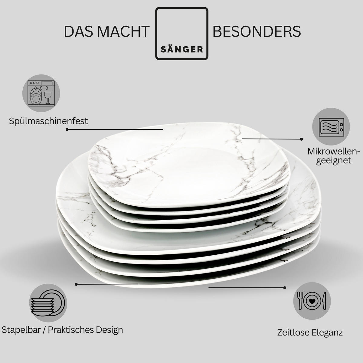 TAFELSERVICE BILGOLA MARMOR - 36 teilig aus Porzellan 12 Personen - Weiß, Keramik (50/30/80cm) - Sänger
