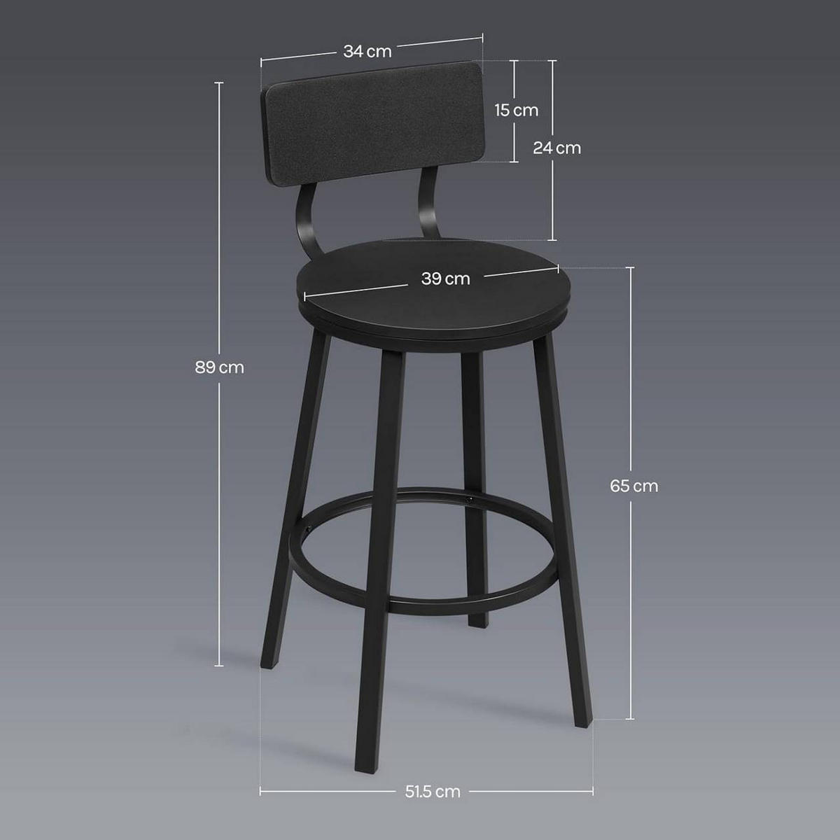 BARHOCKER 2er Set, Metallgestel, Schwarz - Schwarz, Holzwerkstoff/Metall (51.5/89/51.5cm) - Woltu