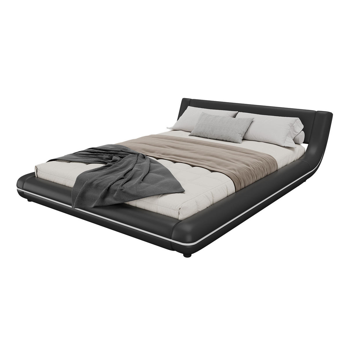 BODENBETT 140/200 cm Schwarz mit LED-Umgebungslicht - Schwarz, Kunststoff (140/200cm) - OKWISH