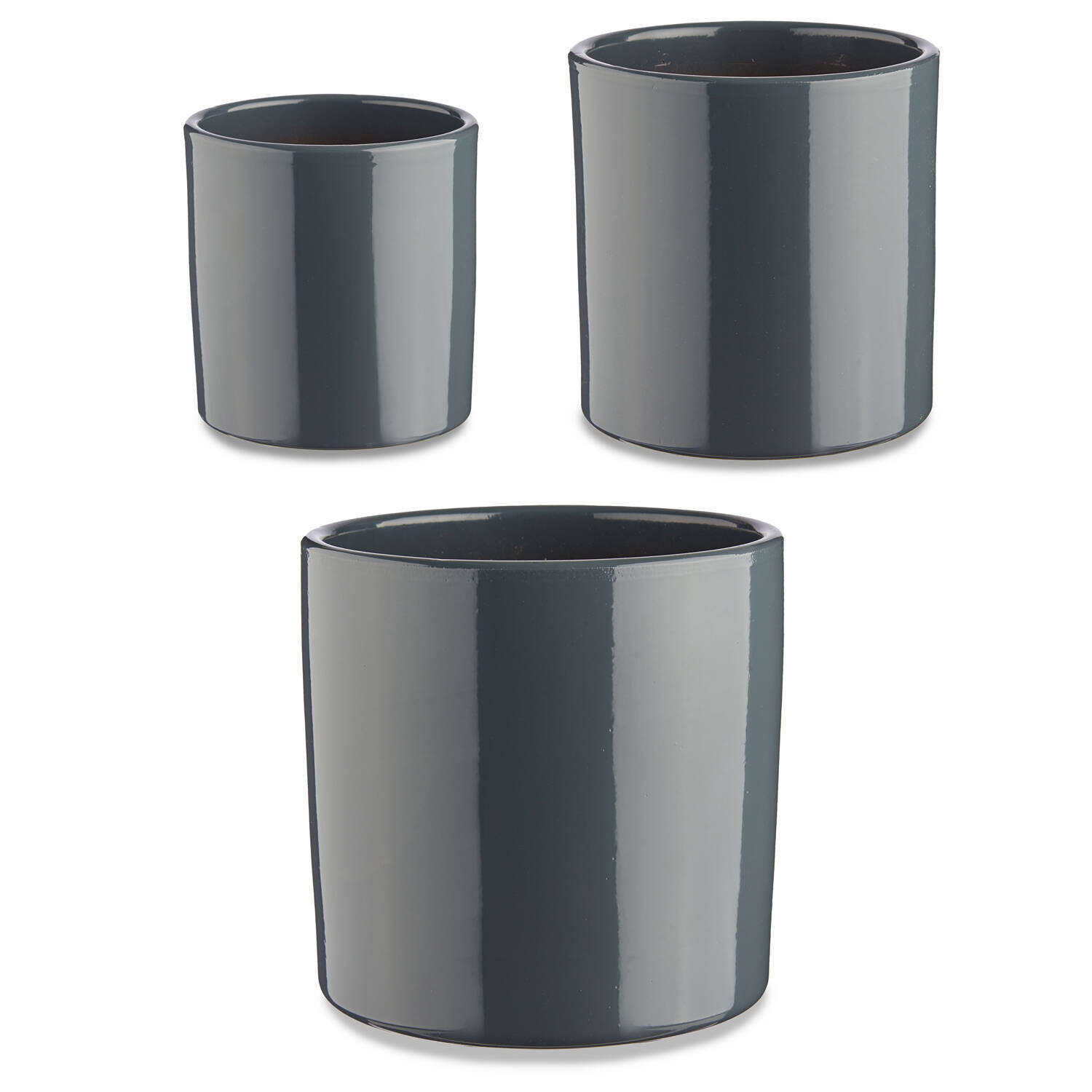 BLUMENTÖPFE Keramik 3er-Set - Anthrazit, Keramik (22/19cm)