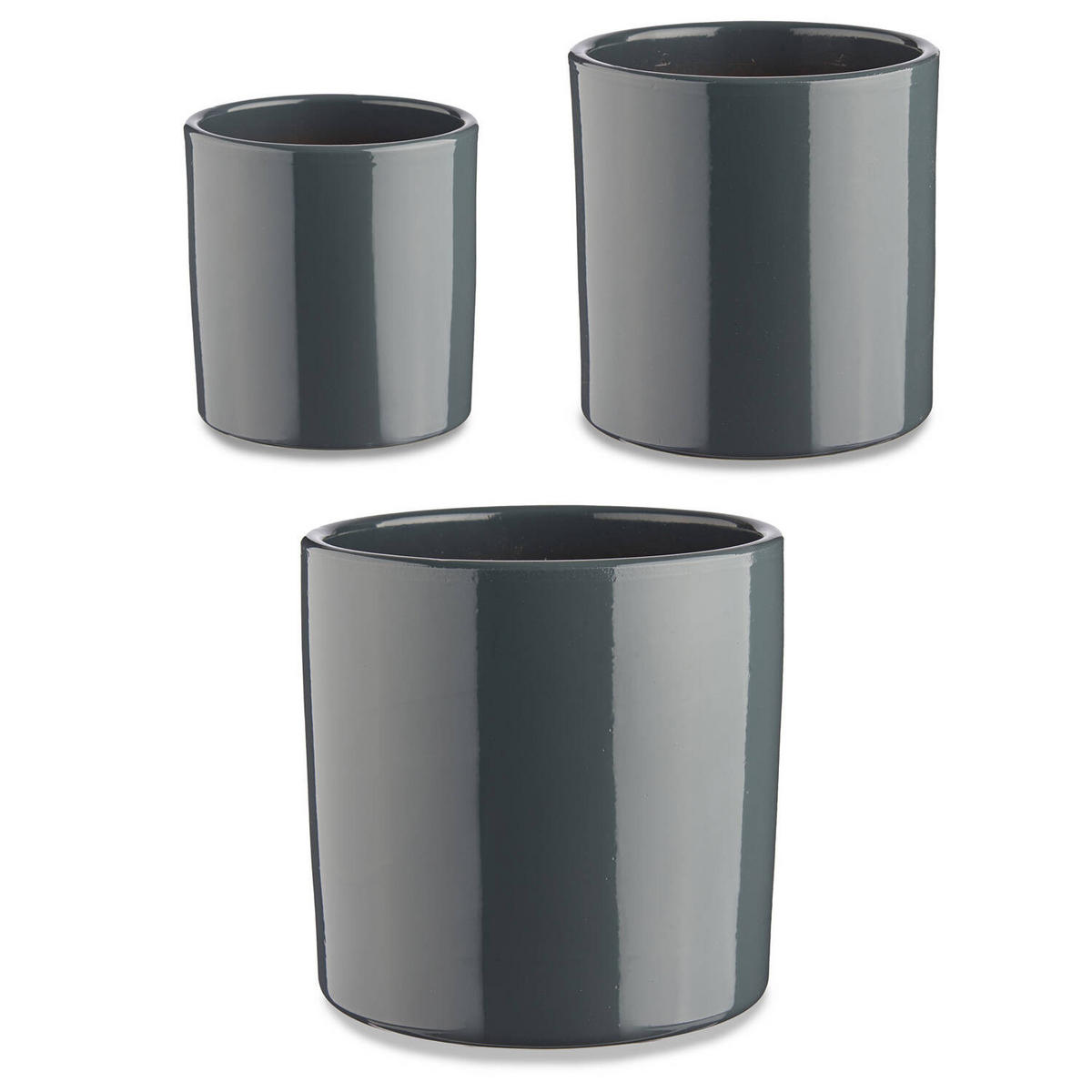 BLUMENTÖPFE Keramik 3er-Set - Anthrazit, Keramik (22/19cm)