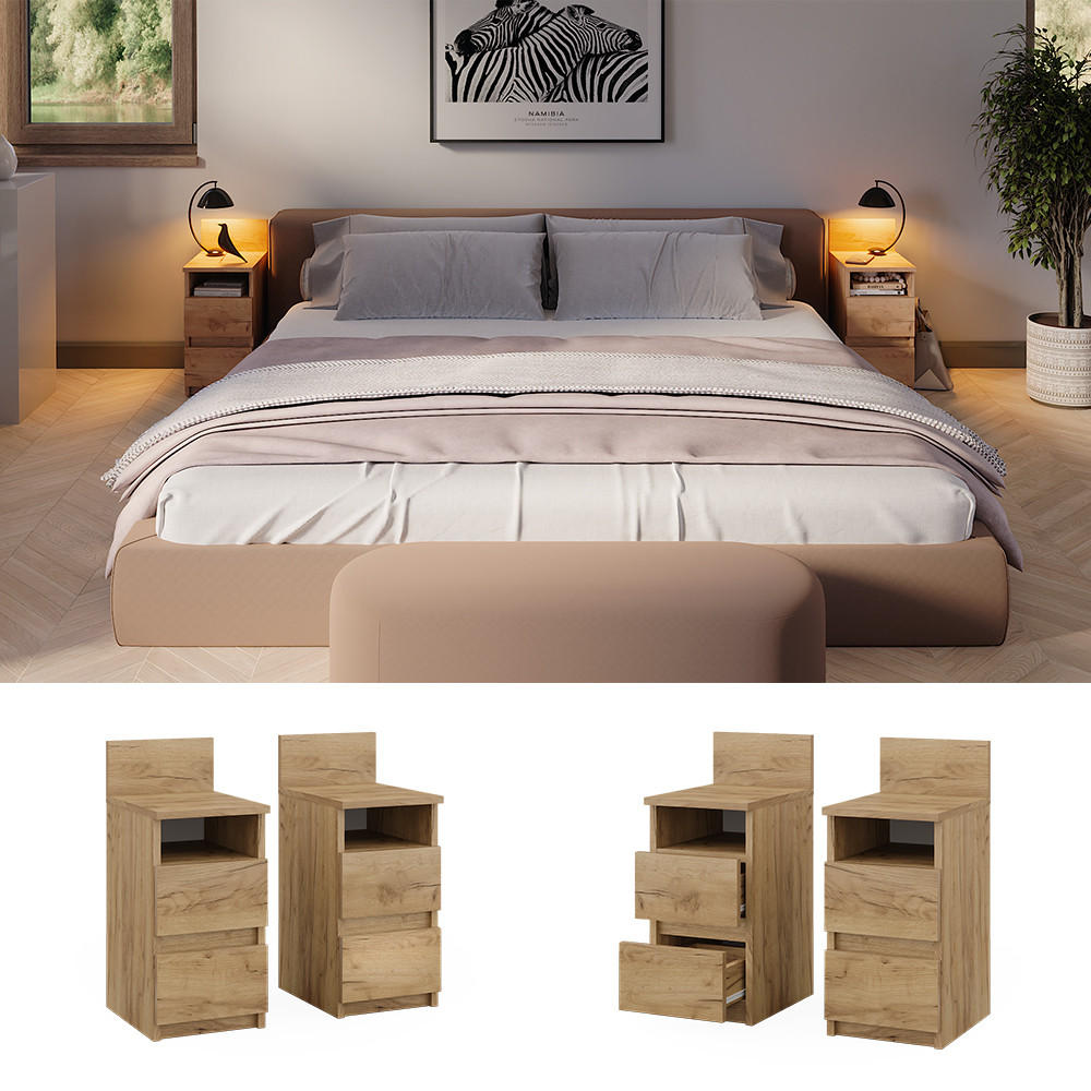 NACHTTISCH Monty Goldkraft Eiche 25 x 59.1 cm 2er Set - Eiche Wotan, Holzwerkstoff (25/59.1/32.3cm) - Vicco