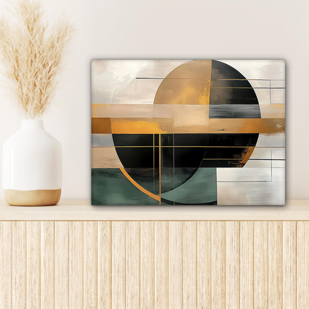 LEINWANDBILD - Abstrakt - Gold - Bronze - Grün - Formen - Modern - 40x30 - Wanddeko - Multicolor, Textil (40/30cm) - MuchoWow