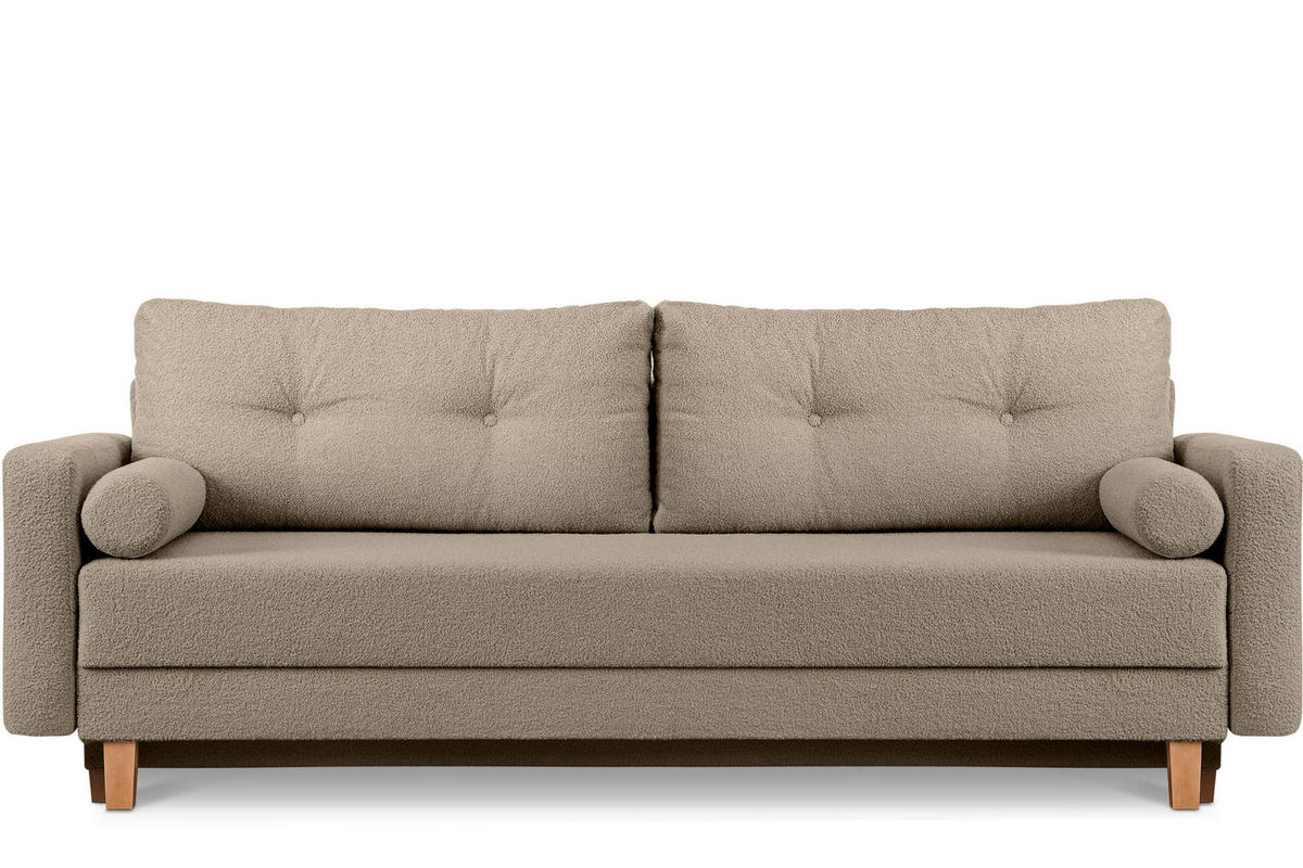 3-SITZER-SCHLAFSOFA ERISO mit weiche Sitzfläche und hohe Rückenlehne, Bouclé-Stoff, braun - Braun, Textil (220/80/100cm) - KONSIMO®
