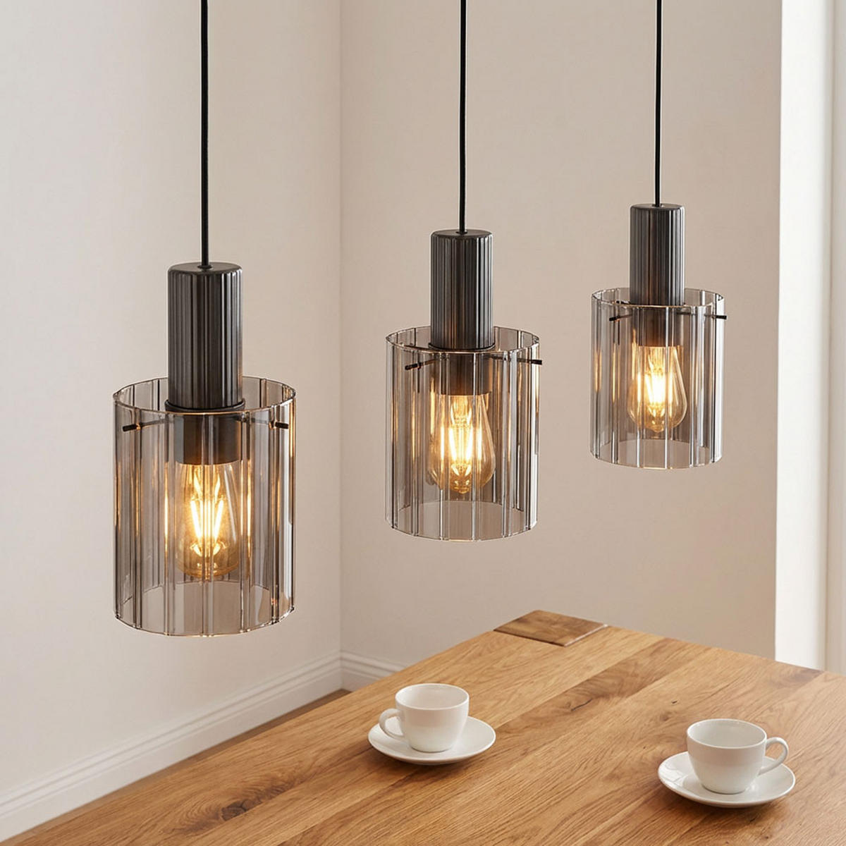 PENDELLEUCHTE Metall/Glas Grau, 3-flammig - Grau, Glas (98/18/120cm) - Globo Lighting