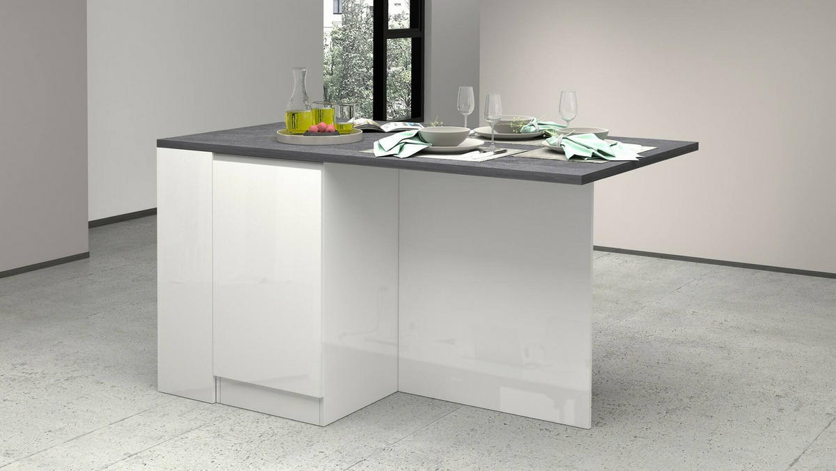 KÜCHENINSEL Glänzendes Weiß, Schiefer 90/160/90 cm - Schieferfarben/Weiß, Holzwerkstoff (160/90/90cm) - DMORA