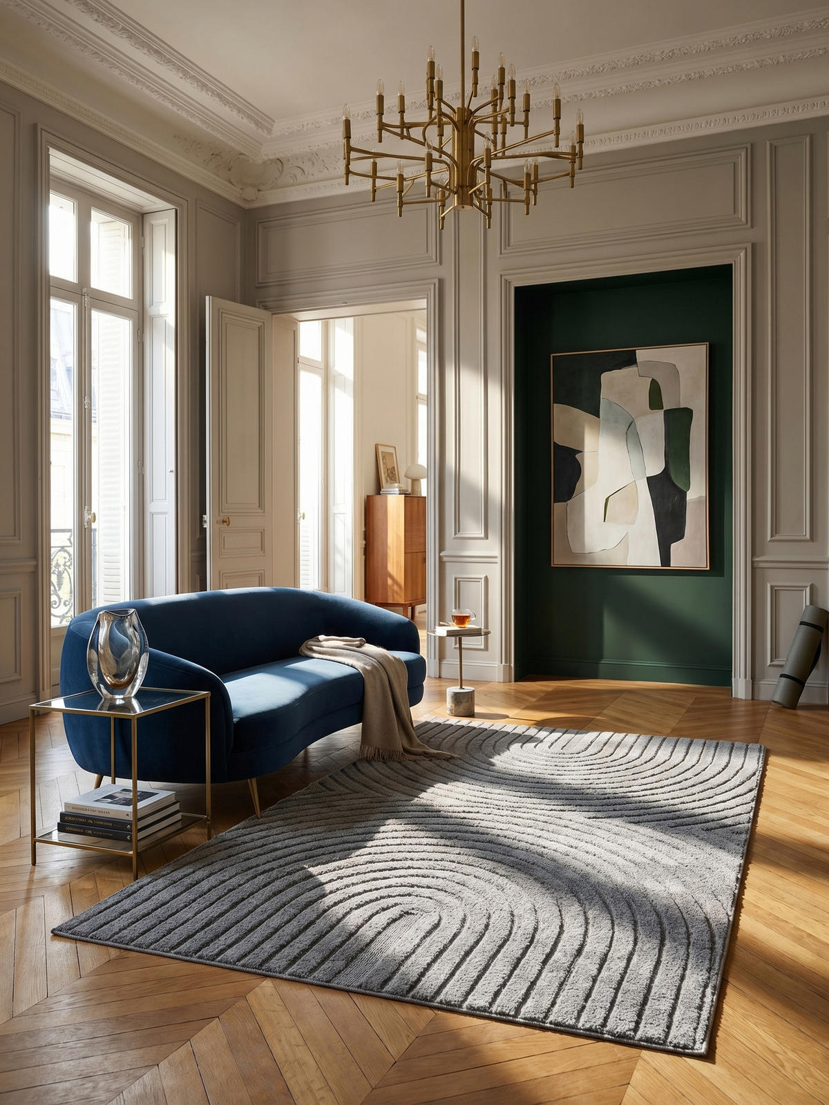 TEPPICH Wohnzimmer Hoch-Tief 3D-Effekt Organische Bögen mit 3D-Effekt OEKO-TEX 3D-Relief Boho Silber 200x290 – RIGI - Silberfarben, Textil (200/290cm) - KADIMA DESIGN