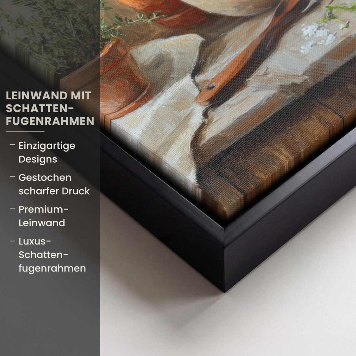 LEINWAND Bilder mit Rahmen - Töpfe - Kräuter - Holz - 20x30 - Terracotta, Textil (20/30cm) - MuchoWow