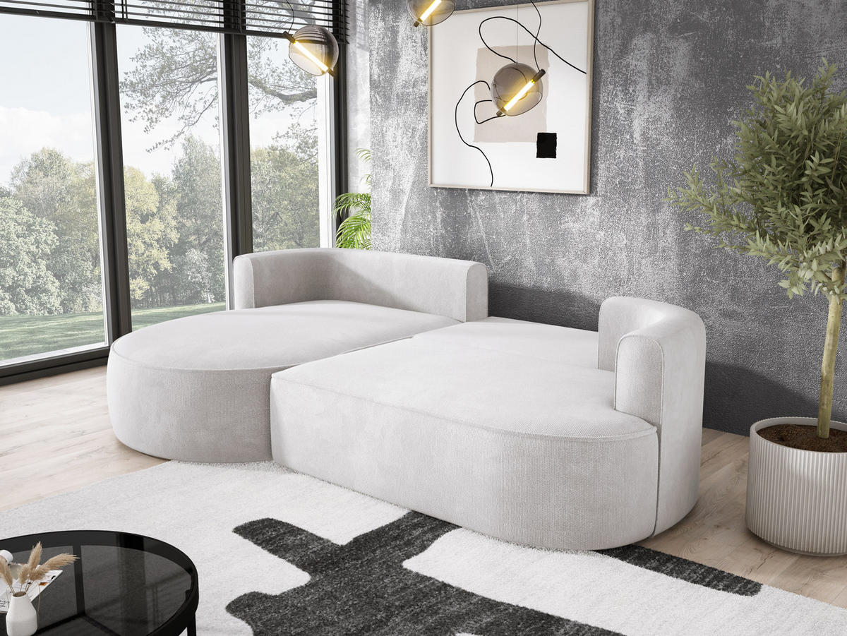 ECKSOFA FIORE-L Moderne Ausziehbare Schlaf-Funktion, automatischer Auffaltung, lose Rückenkissen freistehend LINKS 284x183x82 cm cm White - Weiß Hochglanz, Holz/Textil (183/284cm) - DomoHome