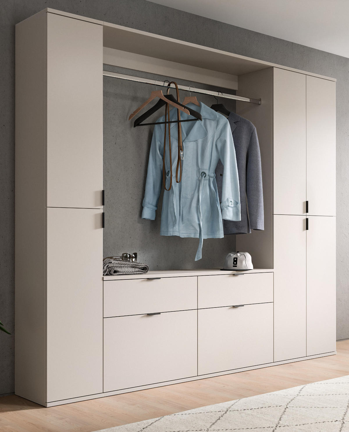 GARDEROBEN-SET Kaschmir 212 x 193 cm, Garderobenschrank mit viel Stauraum - Kaschmir/Schwarz, Holzwerkstoff/Metall (212/193/34cm) - Inn.Furn