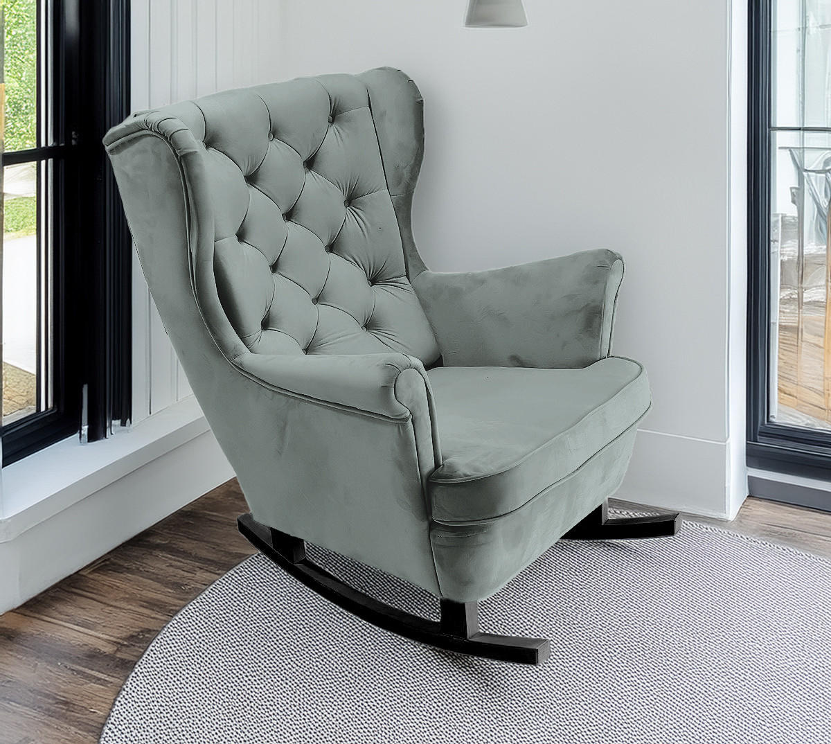 SCHAUKELSESSEL mit gepolstertem Sitz und Armlehnen, 102x81x95 cm, Asche_29857 - Blaugrau/Schwarz, Holz/Textil (81/102/95cm) - DomoHome