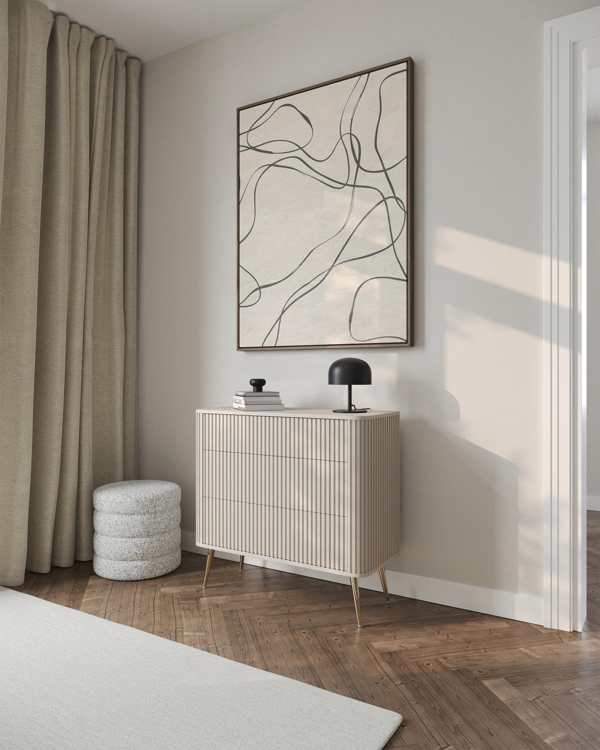 KOMMODE Ovarlo Greige mit Metallbeinen 93 cm - Taupe/Goldfarben, Holzwerkstoff/Metall (93.2/83.8/38cm) - Selsey