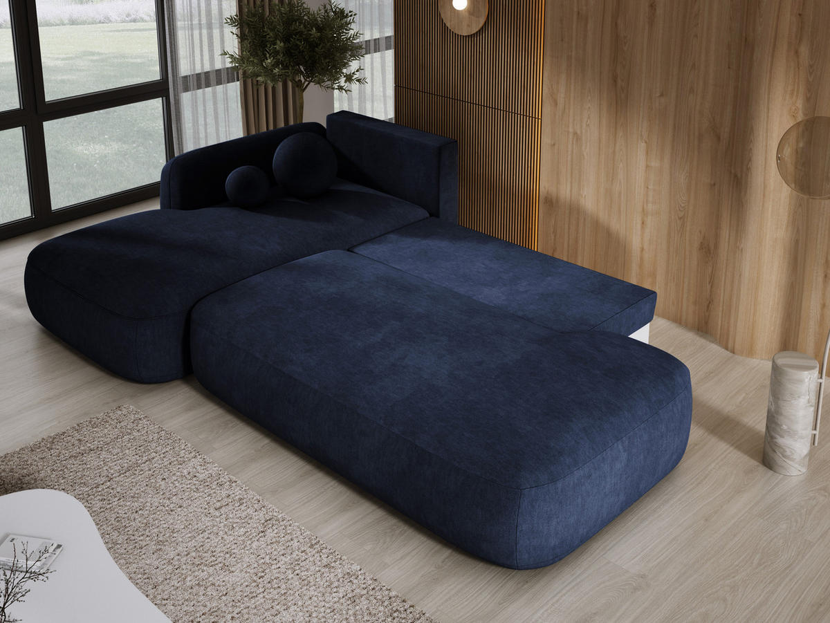 ECKSOFA BABU Mit Bettfunktion – Moderne Polsterecke Für Wohnzimmer Funktionales Schlafsofa Im Stoff CLOUD, 300x105x60cm, Linke, Blau - Blau, Holz/Textil (190/300cm) - DomoHome