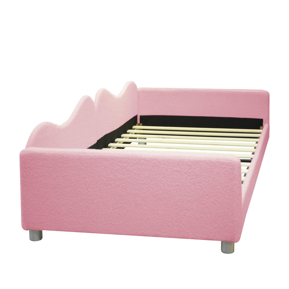KINDERBETT aus Teddystoff Pink mit Rückenlehne und Lattenrost, auch als Schlafsofa nutzbar - Rosa, Textil (90/200cm) - IVMEU