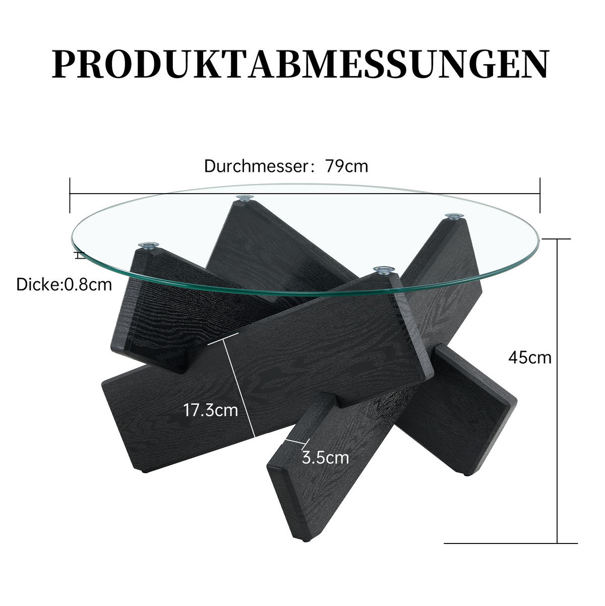 COUCHTISCH 79/45 cm schwarz transparent aus MDF und Glas mit Kreuzgestell - Schwarz, Holzwerkstoff (79/79/45cm) - OKMYHOME